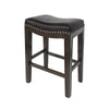 Feine Counter Stool Set of 2 | Gray Faux Leather Saddle Seat | Brown