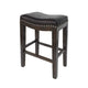 Feine Counter Stool Set of 2 | Gray Faux Leather Saddle Seat | Brown