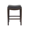 Feine Counter Stool Set of 2 | Gray Faux Leather Saddle Seat | Brown