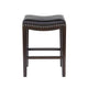 Feine Counter Stool Set of 2 | Gray Faux Leather Saddle Seat | Brown
