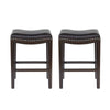 Feine Counter Stool Set of 2 | Gray Faux Leather Saddle Seat | Brown