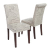 Dining Chair Set of 2 | Beige Linen Rolled Back | Dark Brown Hardwood