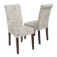 Dining Chair Set of 2 | Beige Linen Rolled Back | Dark Brown Hardwood