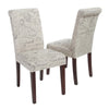 Dining Chair Set of 2 | Beige Linen Rolled Back | Dark Brown Hardwood