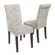 Dining Chair Set of 2 | Beige Linen Rolled Back | Dark Brown Hardwood