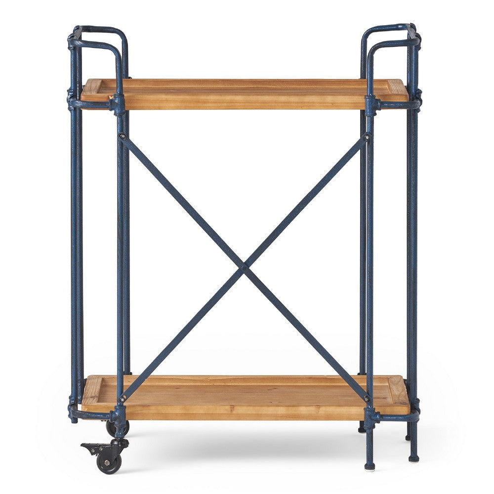 Elinsa Kitchen Bar Cart | Industrial Black Iron | Brown Wood | 33’’ BM336995