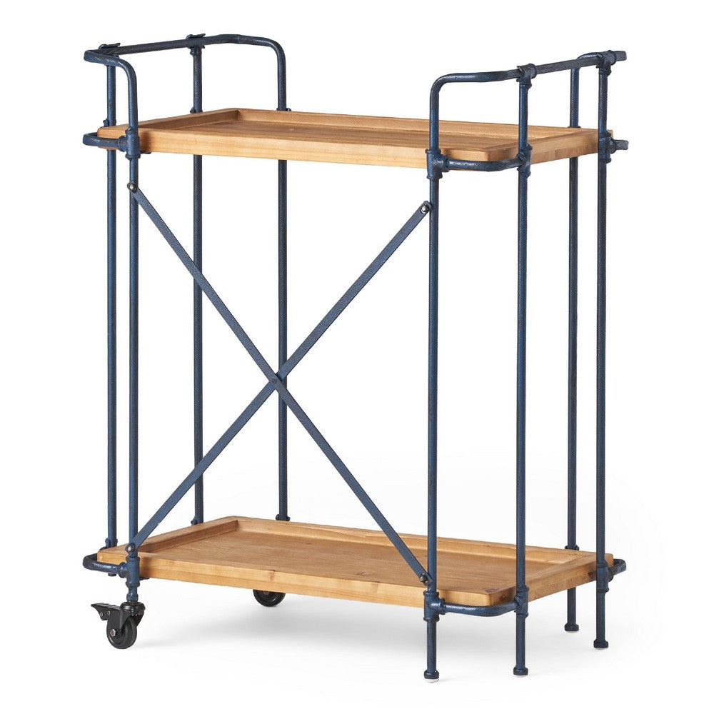 Elinsa Kitchen Bar Cart | Industrial Black Iron | Brown Wood | 33"