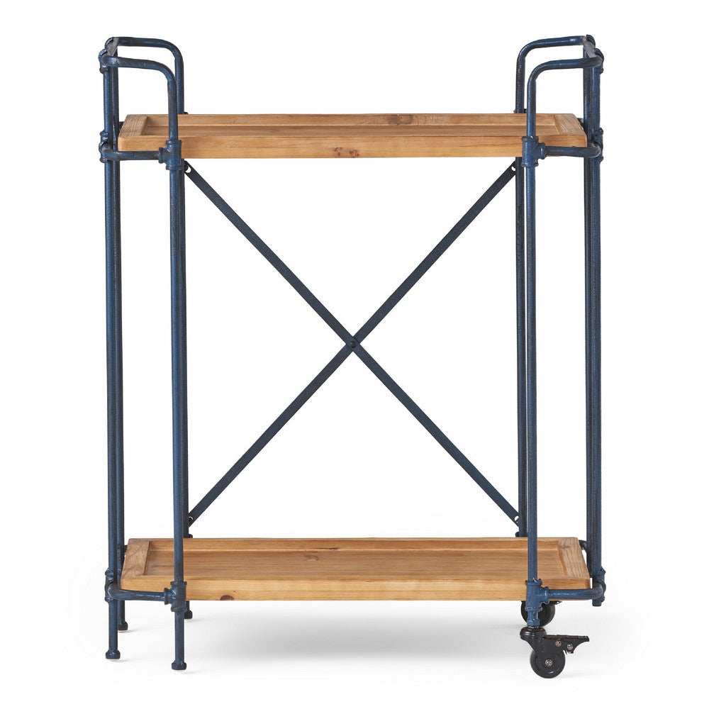 Elinsa Kitchen Bar Cart | Industrial Black Iron | Brown Wood | 33"