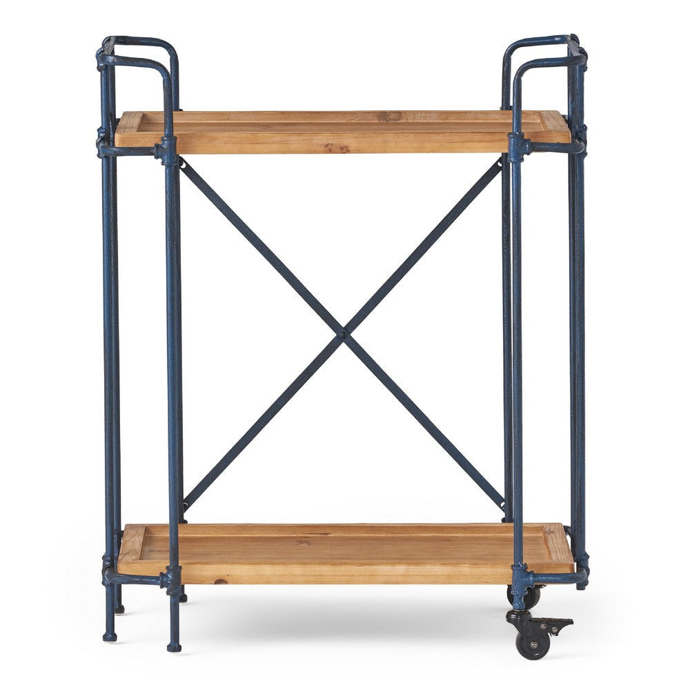 Elinsa Kitchen Bar Cart | Industrial Black Iron | Brown Wood | 33’’ BM336995