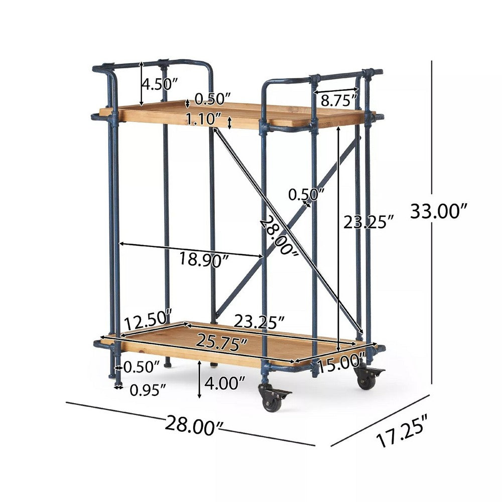 Elinsa Kitchen Bar Cart | Industrial Black Iron | Brown Wood | 33"