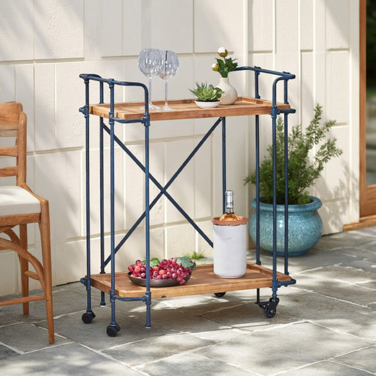 Elinsa Kitchen Bar Cart | Industrial Black Iron | Brown Wood | 33"