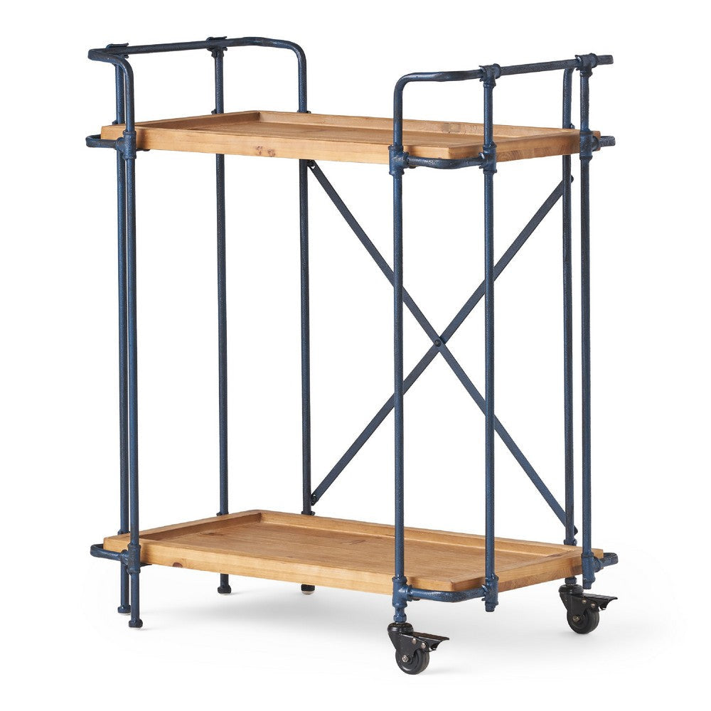 Elinsa Kitchen Bar Cart | Industrial Black Iron | Brown Wood | 33"