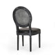 French Country Dining Chair Set of 2 | Black Wood | Round Cane Back
