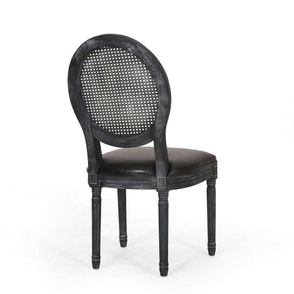 French Country Dining Chair Set of 2 | Black Wood | Round Cane Back BM336998
