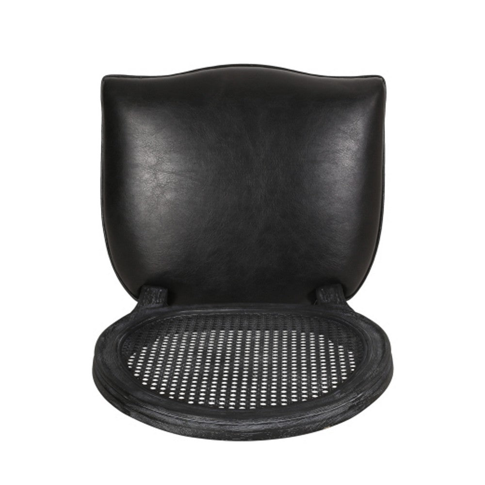 French Country Dining Chair Set of 2 | Black Wood | Round Cane Back