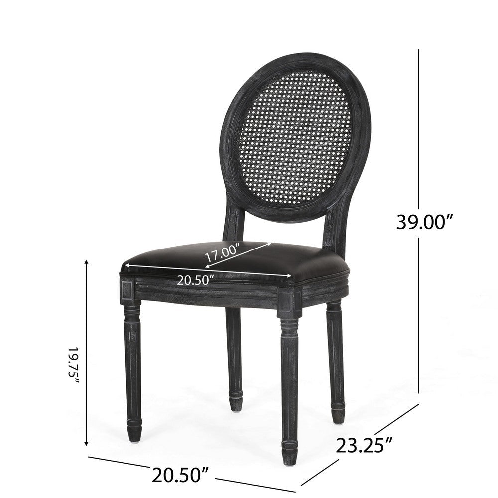 French Country Dining Chair Set of 2 | Black Wood | Round Cane Back BM336998