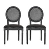 French Country Dining Chair Set of 2 | Black Wood | Round Cane Back