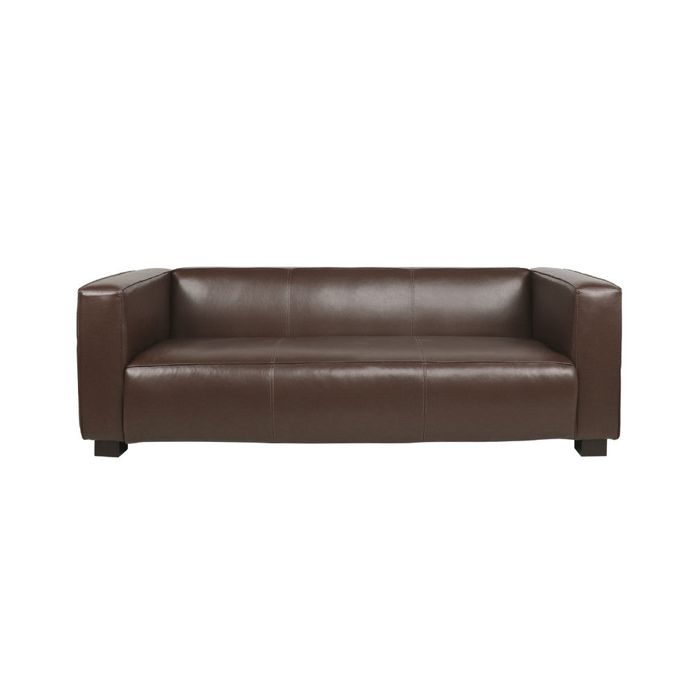 3 Seater Sofa | Low Profile Dark Brown Faux Leather | Birch Wood | 80"