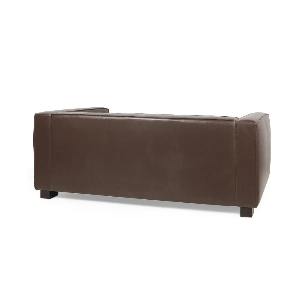 3 Seater Sofa | Low Profile Dark Brown Faux Leather | Birch Wood | 80"