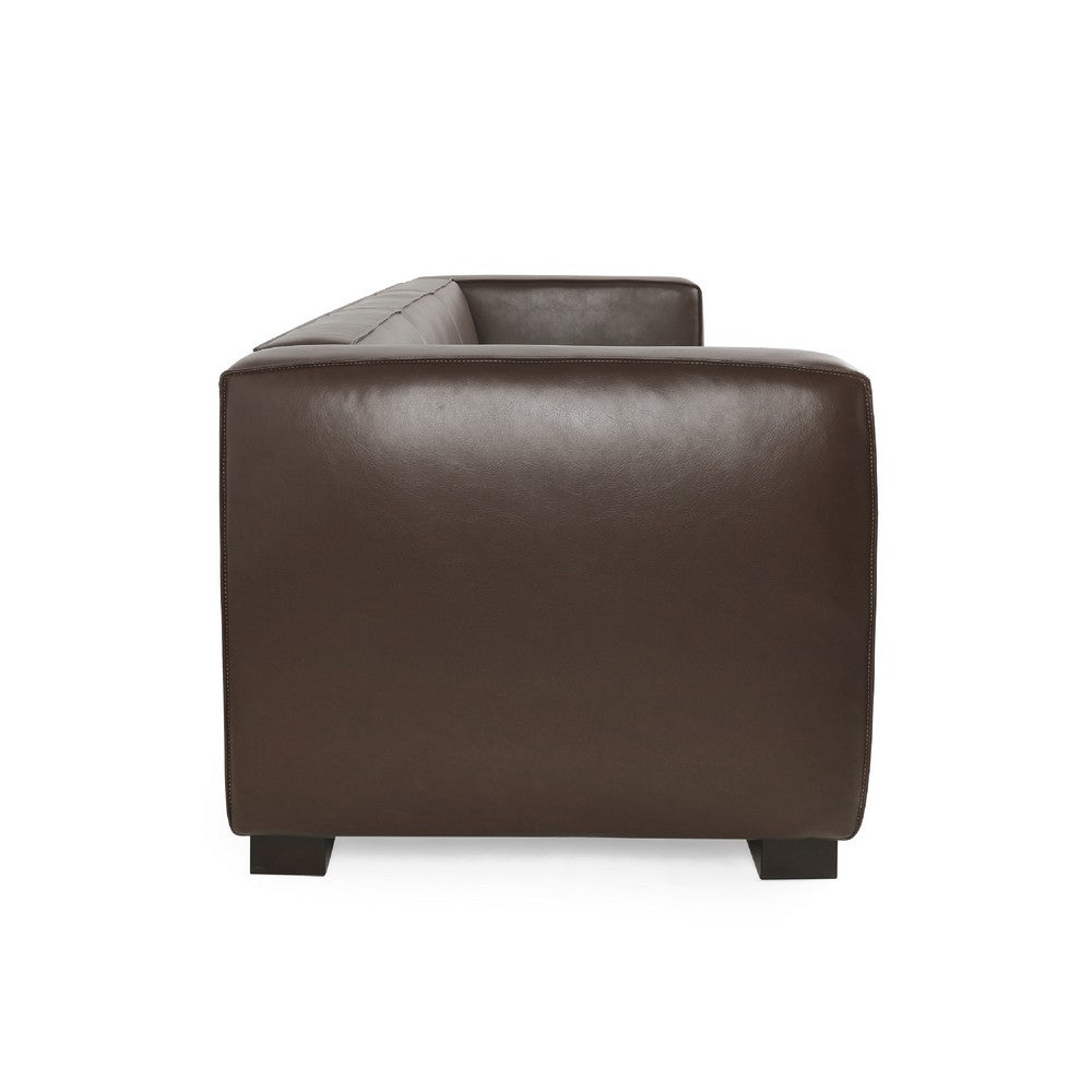 3 Seater Sofa | Low Profile Dark Brown Faux Leather | Birch Wood | 80"