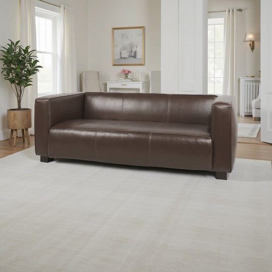 3 Seater Sofa | Low Profile Dark Brown Faux Leather | Birch Wood | 80"