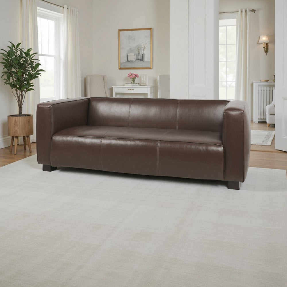 3 Seater Sofa | Low Profile Dark Brown Faux Leather | Birch Wood | 80"