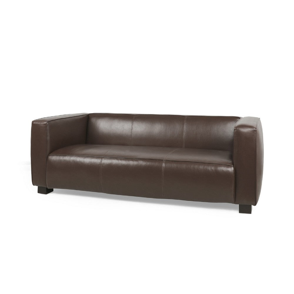 3 Seater Sofa | Low Profile Dark Brown Faux Leather | Birch Wood | 80"