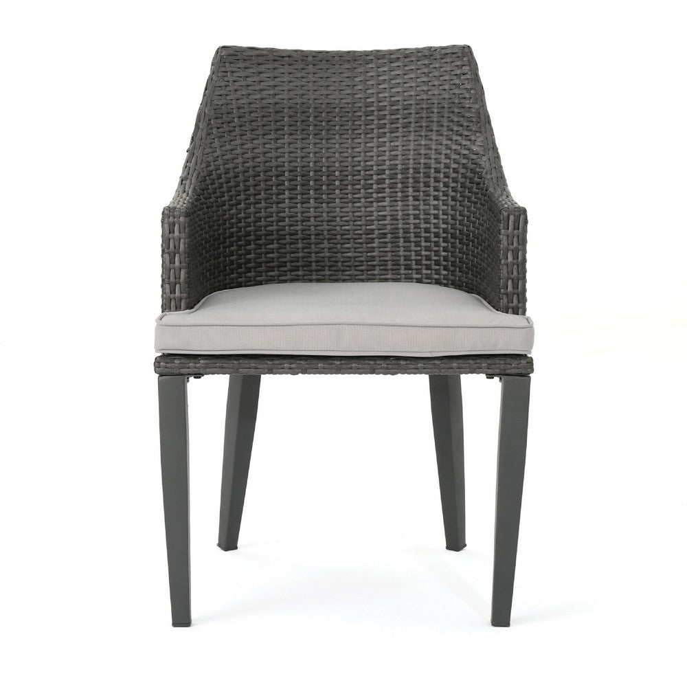 Ellish Outdoor Dining Armchair Set of 2 | Gray Faux Wicker | Metal