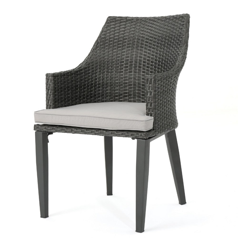 Ellish Outdoor Dining Armchair Set of 2 | Gray Faux Wicker | Metal