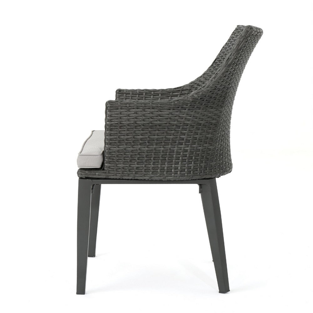 Ellish Outdoor Dining Armchair Set of 2 | Gray Faux Wicker | Metal