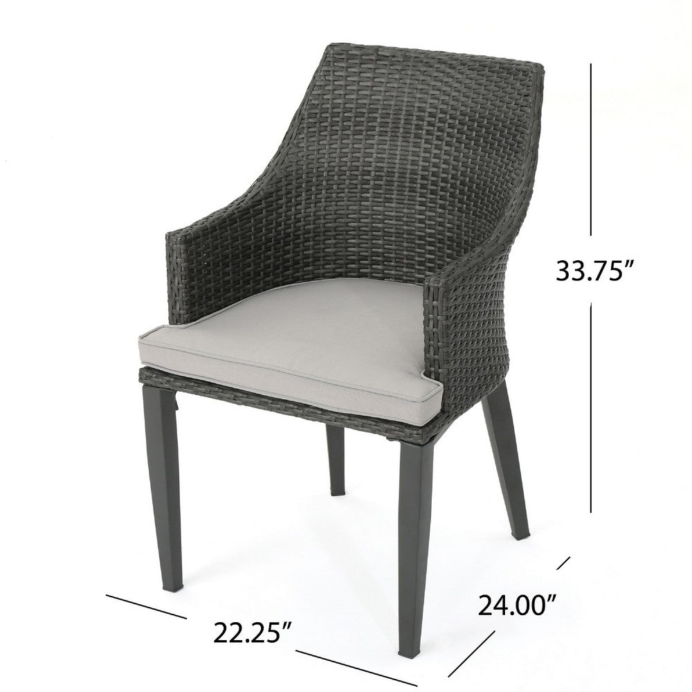 Ellish Outdoor Dining Armchair Set of 2 | Gray Faux Wicker | Metal