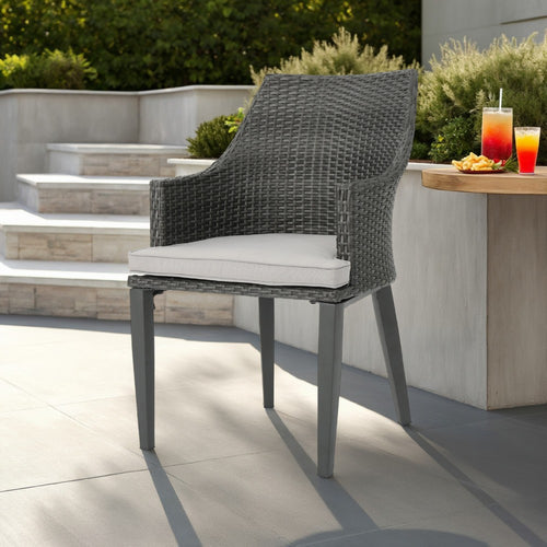Ellish Outdoor Dining Armchair Set of 2 | Gray Faux Wicker | Metal