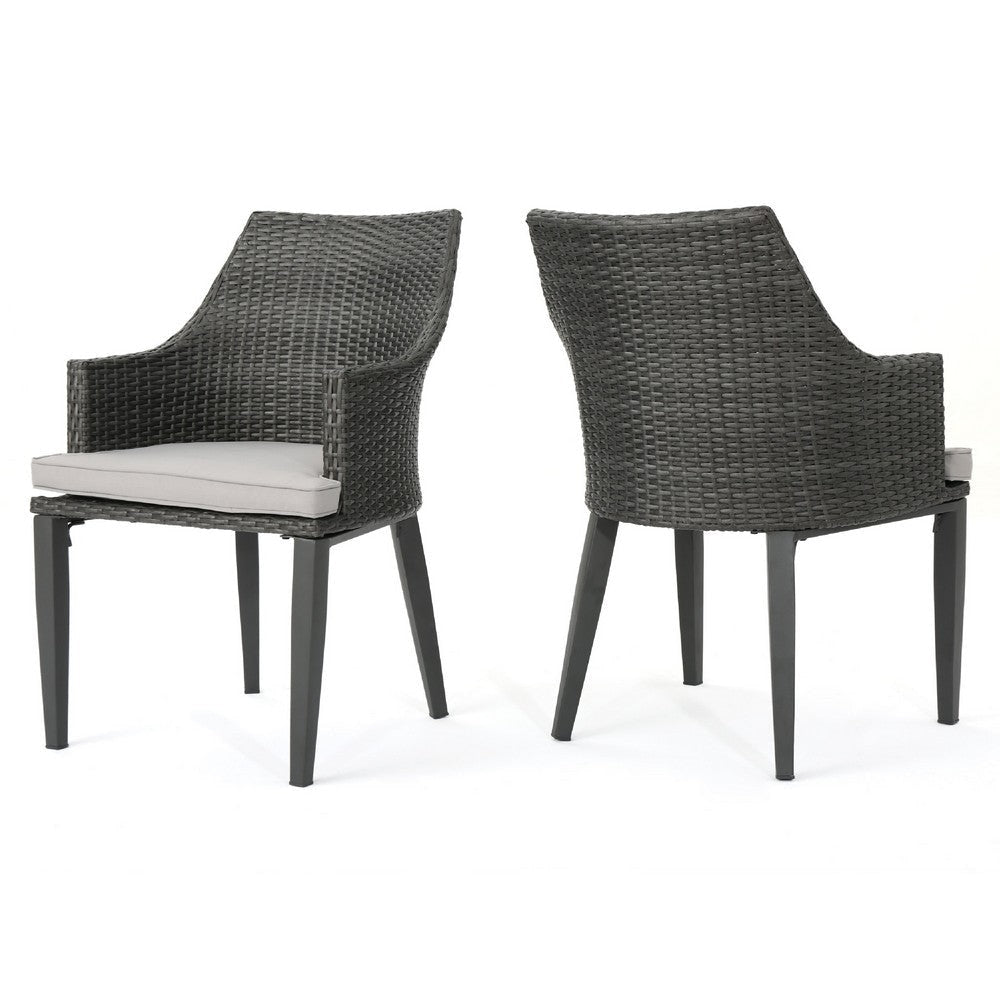 Ellish Outdoor Dining Armchair Set of 2 | Gray Faux Wicker | Metal