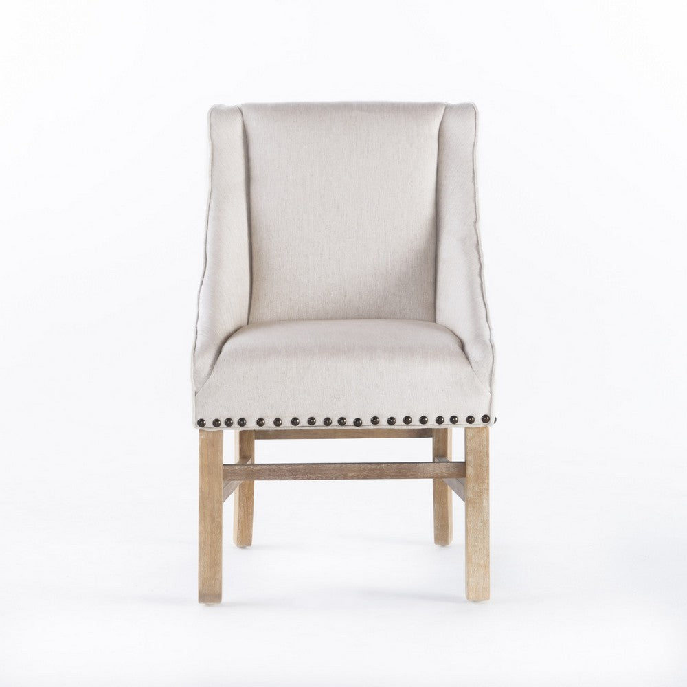 Wienn Dining Chair with Nailhead Trim | Wood Taper Legs | Beige Linen