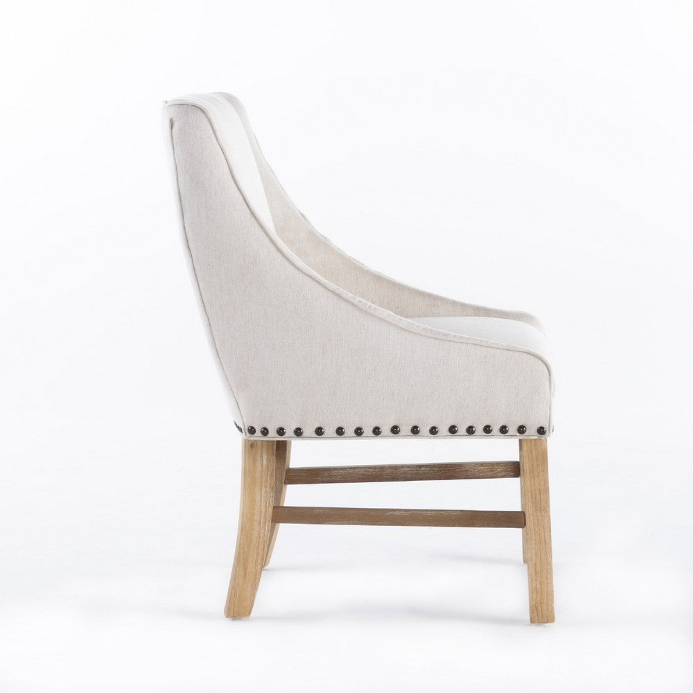 Wienn Dining Chair with Nailhead Trim | Wood Taper Legs | Beige Linen