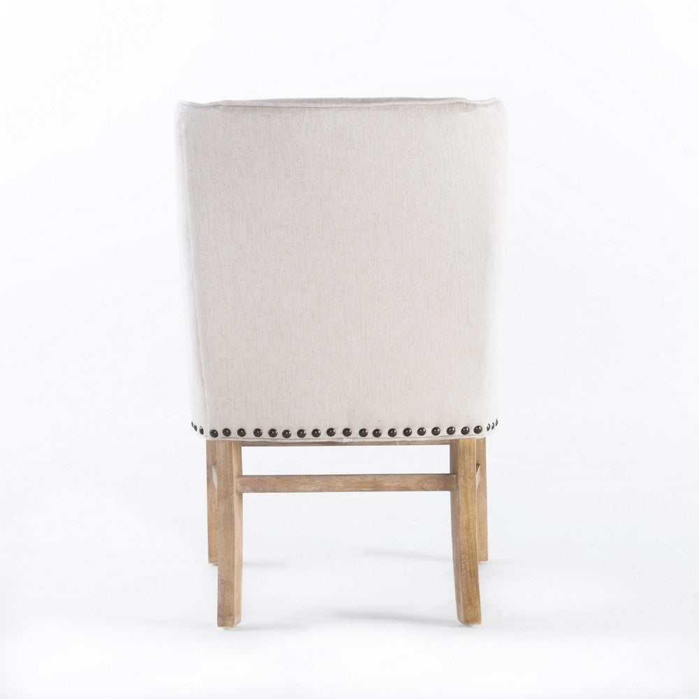 Wienn Dining Chair with Nailhead Trim | Wood Taper Legs | Beige Linen