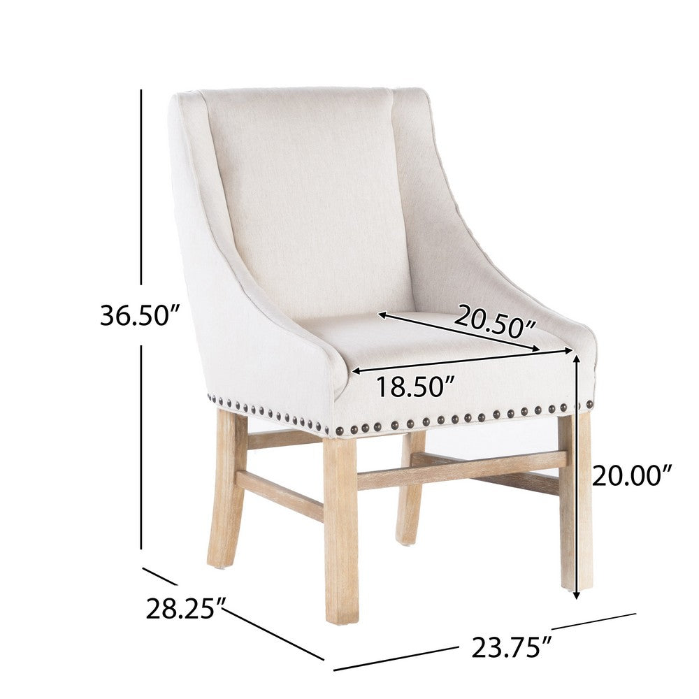 Wienn Dining Chair with Nailhead Trim | Wood Taper Legs | Beige Linen