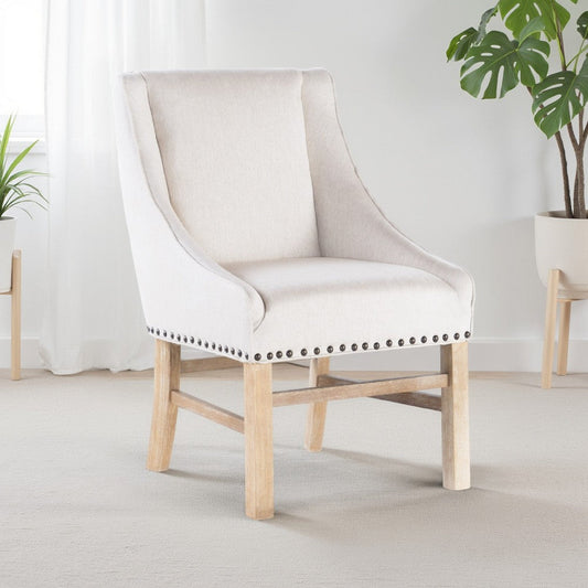 Wienn Dining Chair with Nailhead Trim | Wood Taper Legs | Beige Linen