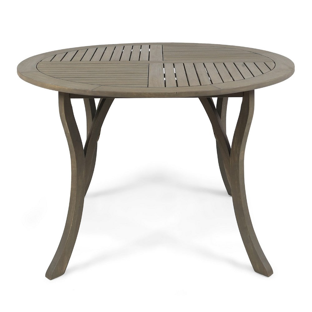 Olen Outdoor Round Dining Table | Curved Legs | Gray Acacia Wood 47"