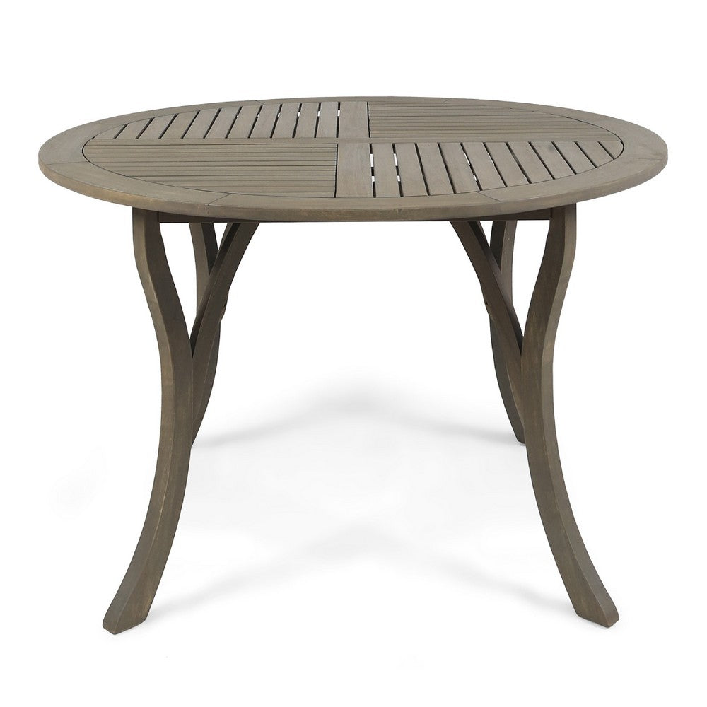 Olen Outdoor Round Dining Table | Curved Legs | Gray Acacia Wood 47"