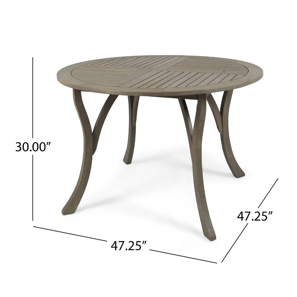 Olen Outdoor Round Dining Table | Curved Legs | Gray Acacia Wood 47’’ BM337008