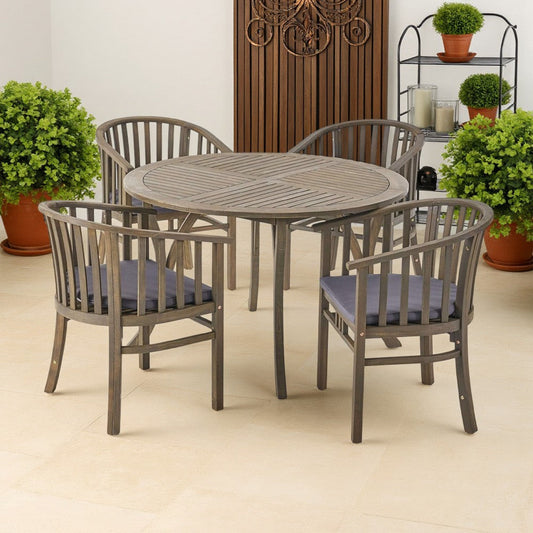 Olen Outdoor Round Dining Table | Curved Legs | Gray Acacia Wood 47"