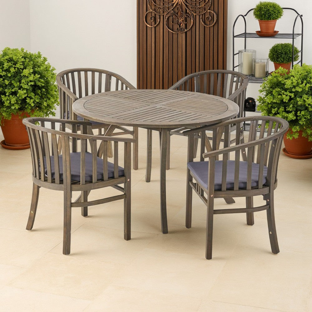 Olen Outdoor Round Dining Table | Curved Legs | Gray Acacia Wood 47"