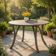 Olen Outdoor Round Dining Table | Curved Legs | Gray Acacia Wood 47"