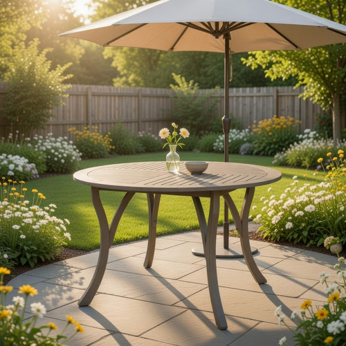 Olen Outdoor Round Dining Table | Curved Legs | Gray Acacia Wood 47"