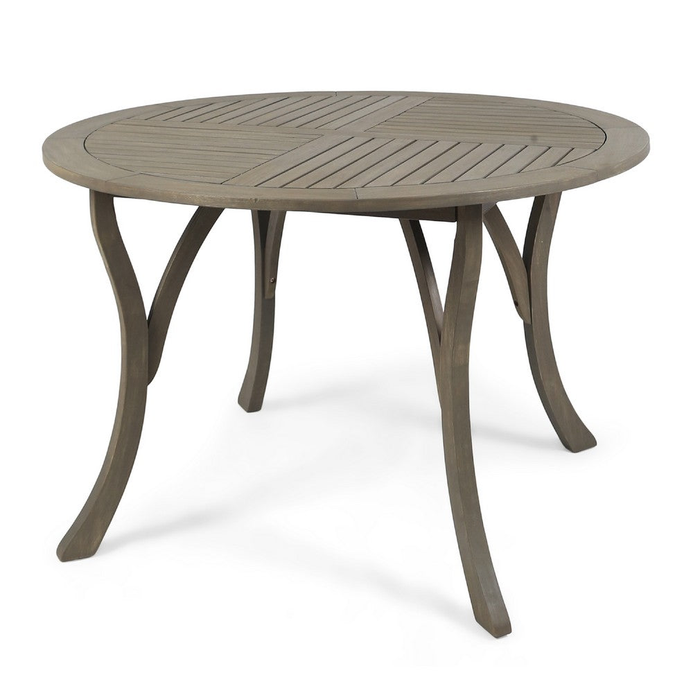 Olen Outdoor Round Dining Table | Curved Legs | Gray Acacia Wood 47"
