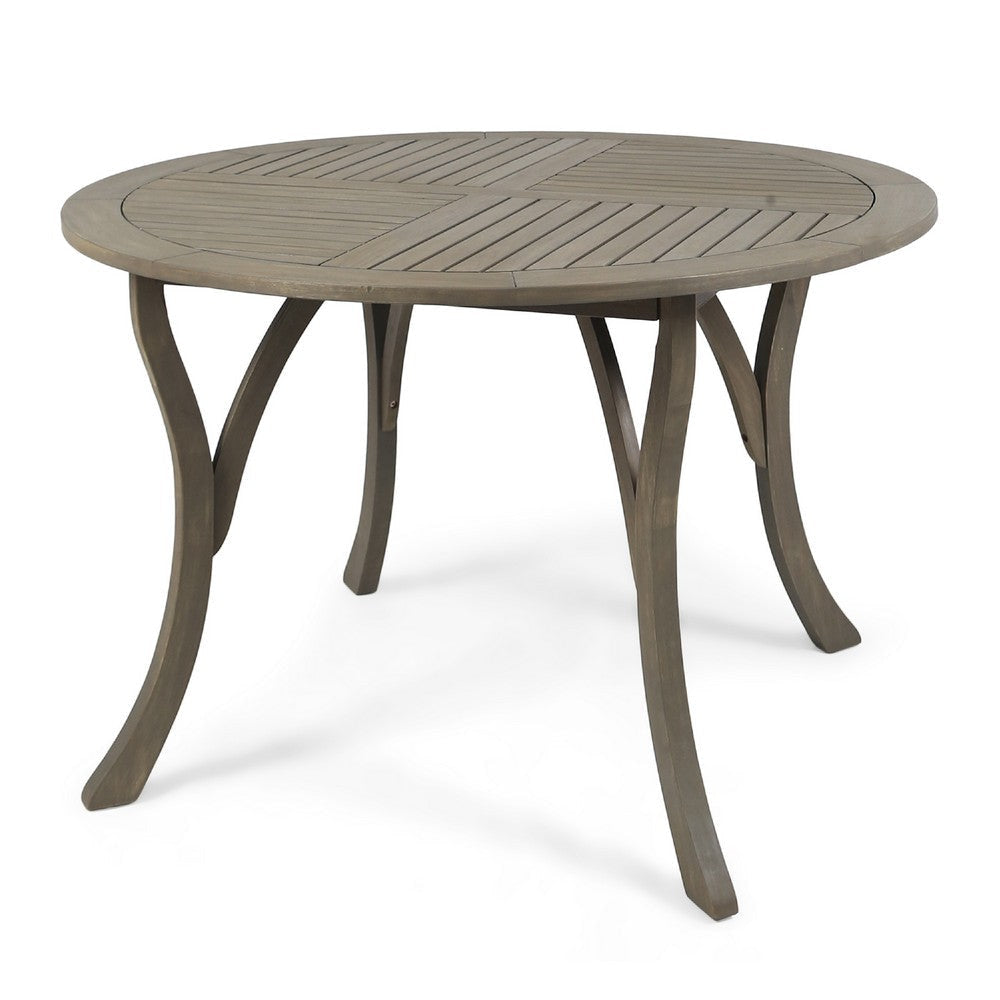 Olen Outdoor Round Dining Table | Curved Legs | Gray Acacia Wood 47"