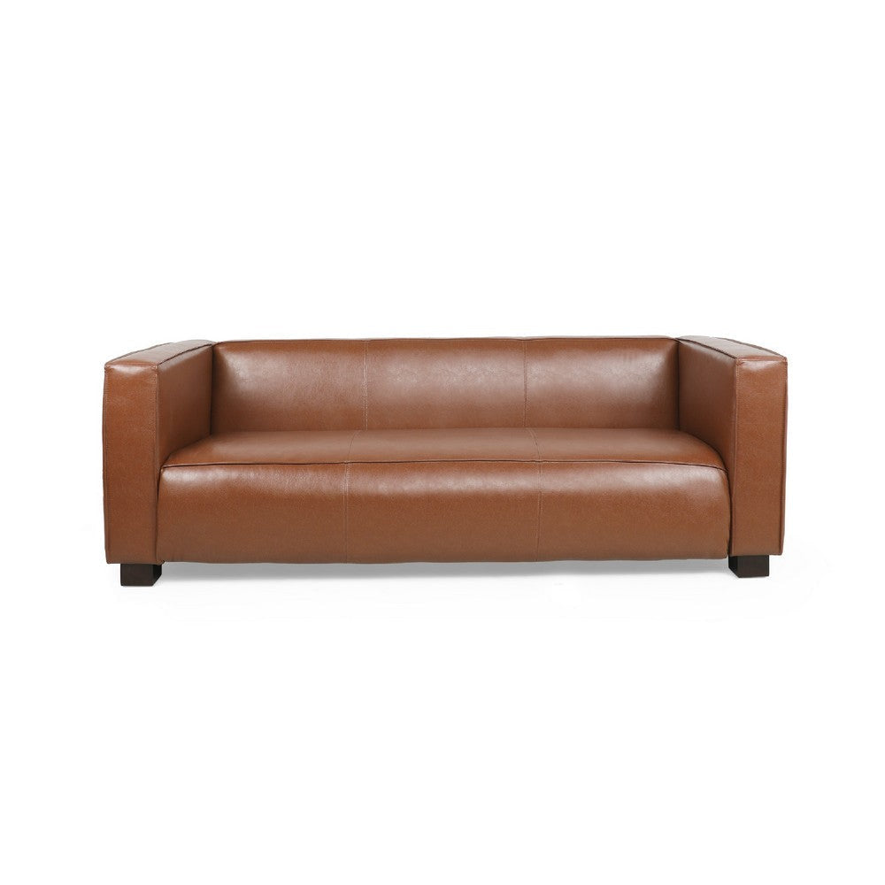 Grag 3 Seater Sofa | Tuxedo Design | Birch Wood | Brown Faux Leather BM337010