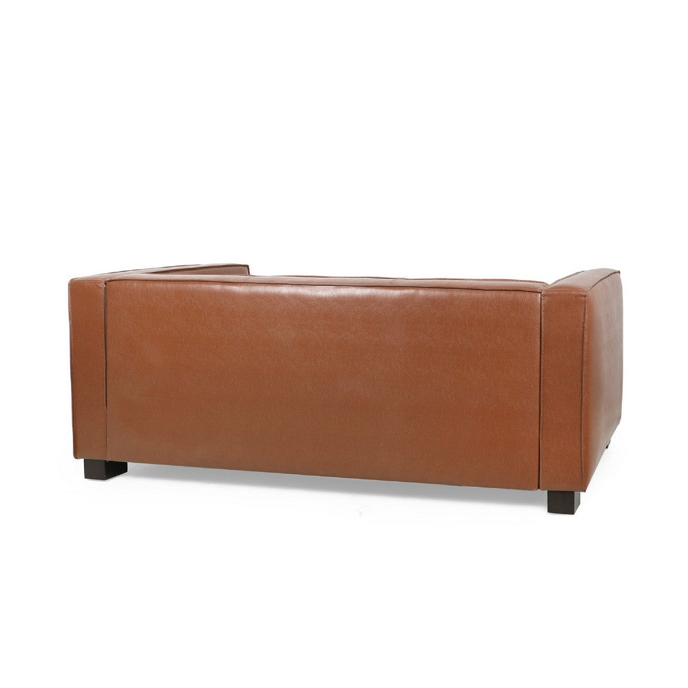 Grag 3 Seater Sofa | Tuxedo Design | Birch Wood | Brown Faux Leather