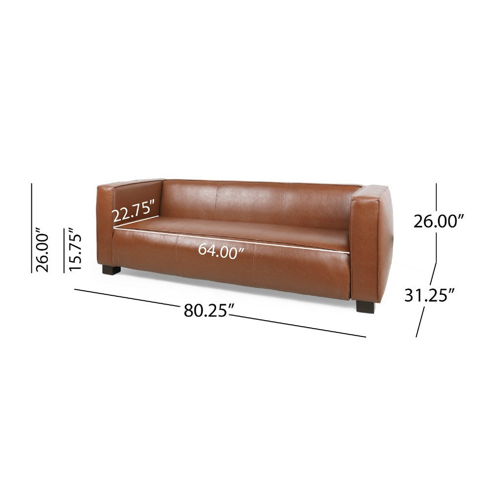Grag 3 Seater Sofa | Tuxedo Design | Birch Wood | Brown Faux Leather BM337010